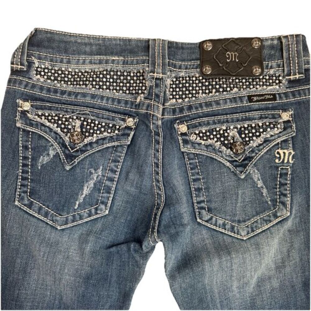 Miss Me Womens Straight Leg Embellished Rhinestone Denim Distressed‎ Jeans Sz 29